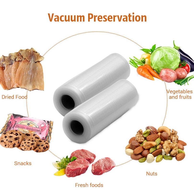 Scellage sous vide alimentaire Sacs économiseur de stockage Rouleaux en plastique sous vide 5 sacs de taille pour scellant sous vide de cuisine pour garder les aliments frais